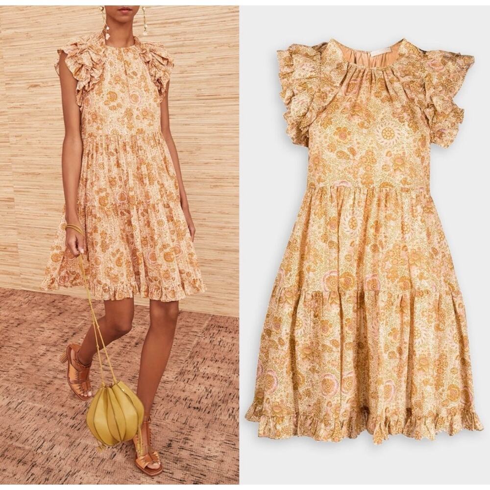 B50 Ulla Johnson Adele Flutter Sleeve Dress Womens 0 Floral Boho Cottagecore